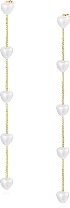Long Pearl Earrings for Women 18K Gold Plated Hypoallergenic Lightweight Pearl Dangle Drop Earrings for Wedding Elegant Jewelry for Bridal Christmas Gift