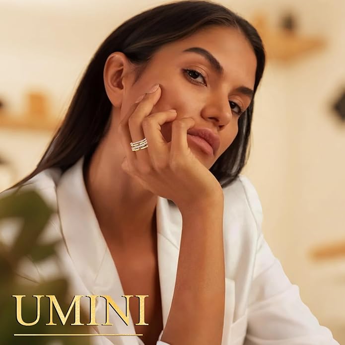 18K Gold plated Stackable Rings For Women Silver And Gold Stackable Ring Set Cubic Zircon Mixed Metal Rings For Engagement Wedding Birthday Valentine's Day Mother's Day Gift