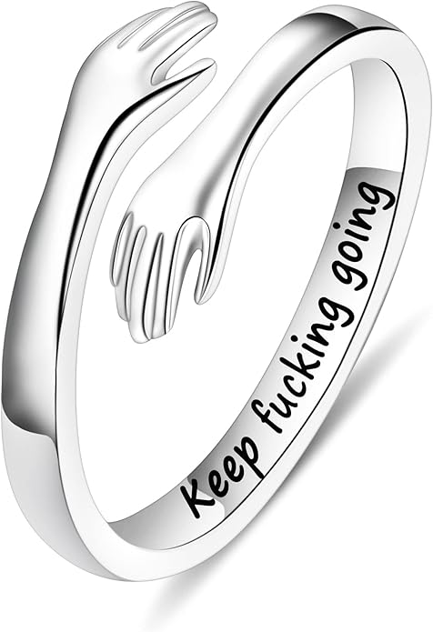 Yesteel S925 Sterling Silver Hug Ring for Women Teen Girls, Adjustable Ring Jewelry Mothers Day Birthday Gifts for Daughters Mom Sister Wife Friends Grandma