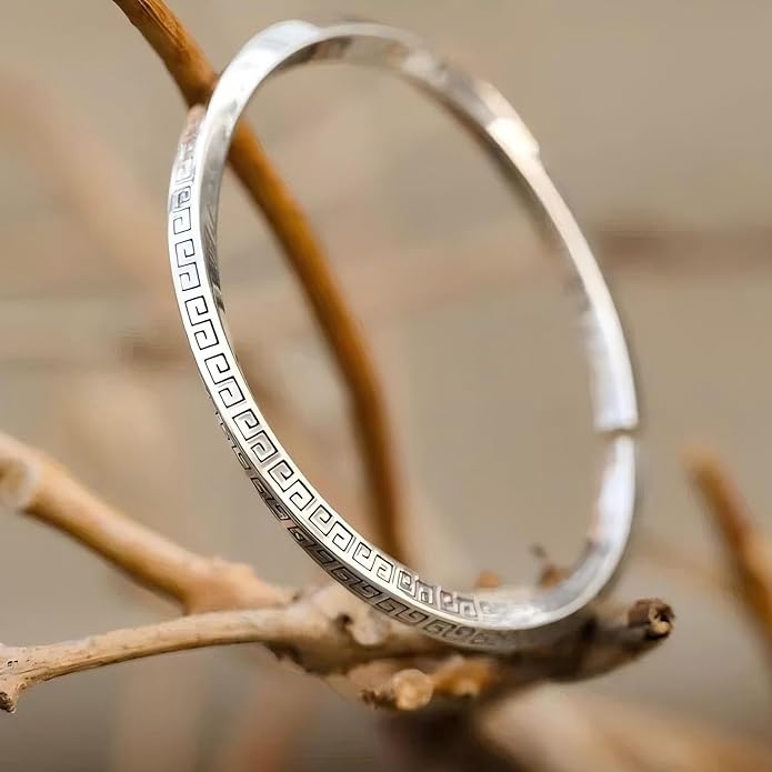 Kim Carrey S925 Sterling Silver Bracelet, Open Bangle Cuff Design, Men's Stacked Bracelets Gift Jewelry for My Man