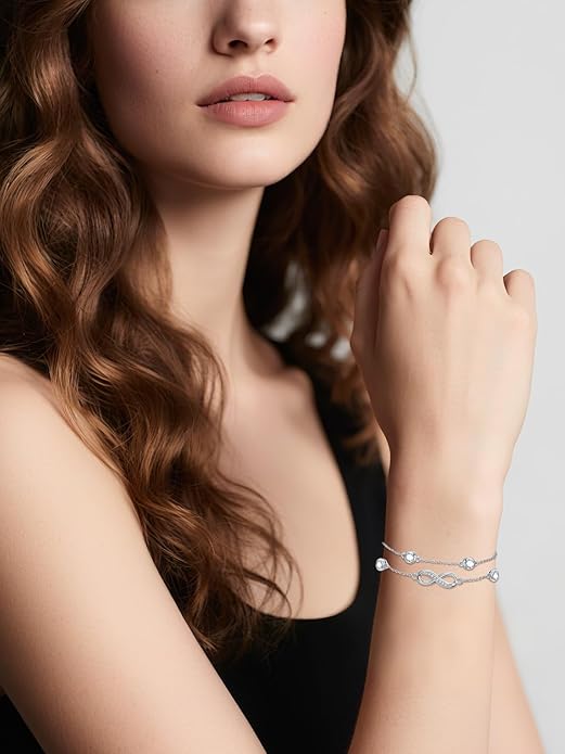 Dorunmo Anklet Bracelets for Women 925 Sterling Silver Infinity Anklets Bracelets Birthstone Jewelry Gifts for Mom Wife