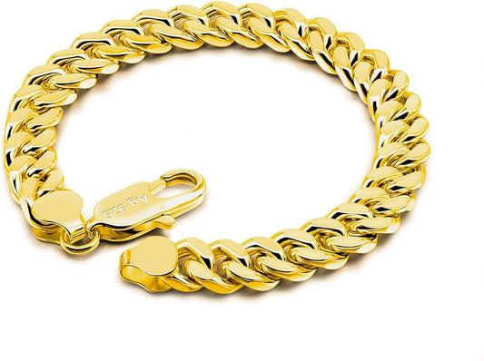 Fashion 925 Sterling Silver Solid Miami Cuban Link Chain Bracelet 8MM-12MM-14MM Curb Cuban Solid Thick Big Link Bracelet For Men 7-10 Inch Jewelry Gift
