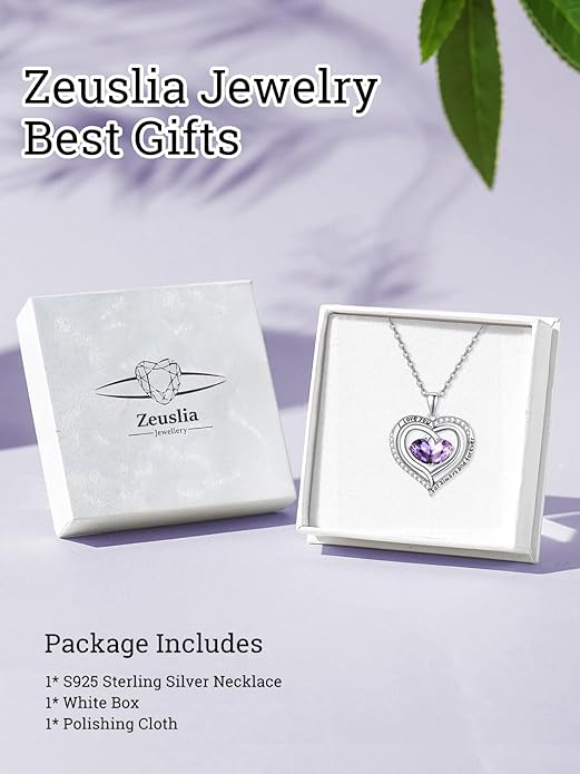 Zeuslia Double Birthstone Necklace Gifts for Wife - 925 Sterling Silver Sunflower/Rose/Crown Cross/Compass/Heart Pendant I Love You Necklace, Anniversary Birthday Gifts for Wife Girlfriend Mom Her