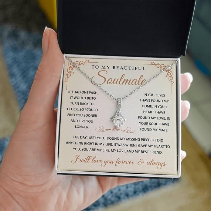 To My Beautiful Soulmate Necklace Romantic Gift for Girlfriend Wife With Message Card & Gift Box, Perfect for Anniversary Birthday Christmas or Valentine’s Day