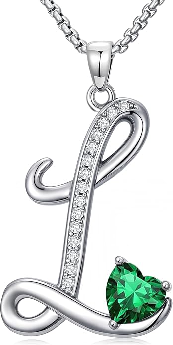 Christmas Gifts for Women Alphabet A to Z Initial Birthstone Pendant Necklaces for Women - 18k White Gold Plated Personalized Name Jewelry Valentine Mothers Day Birthday Gifts for Women Her Girlfriend