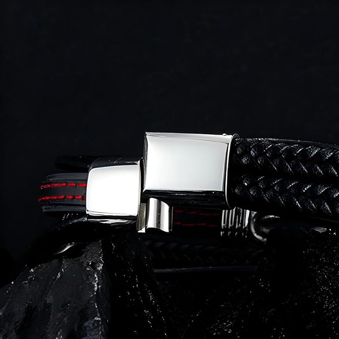 Italian Handmade Genuine Leather Bracelets for Men Stainless Steel Clip, Men's Casual Genuine Multi-layer Cuff Bracelet, Bracelet Gift for Real Men