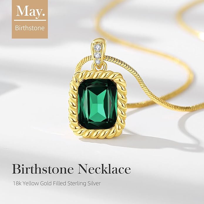 Valentine's Day Gifts for Her-18K Gold Plated Dainty Square Crystal Birthstone Necklace,Gold Jewelry for Women,Anniversary Birthday Gifts for Women Her Wife Girlfriend Mom Womens Necklace Jewelry
