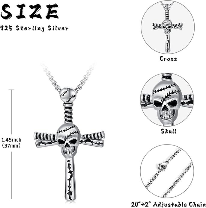 Taioiat Baseball Necklace for Men 925 Sterling Silver Sports Necklace Baseball Cross Necklace Jewelry Gifts for Women Men