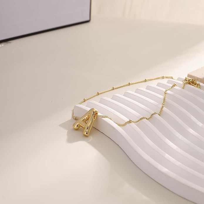 Initial Necklaces for Women, 14k Gold Plated Bubble Letter Necklace Chunky Gold Necklace Dainty Charm Initial Necklaces for Women Trendy Custom Preppy Stocking Stuff Necklace Christmas Gifts