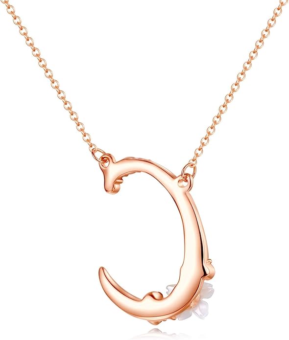 Flower Initial Letter Necklace Pink Red Blue Simulated Pearl Pendant Name Jewelry Made with Austrian Crystals Rose Gold Plated Anniversary Birthday Gifts for Women,18"+2"