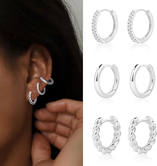 MIDEEO Gold/Sliver Chunky Hoop Earrings Set for Women, 14K Gold Plated Twisted Huggie Hoop Earring Hypoallergenic Thick Open Lightweight Chunky Hoop Earrings Jewelry for Gifts