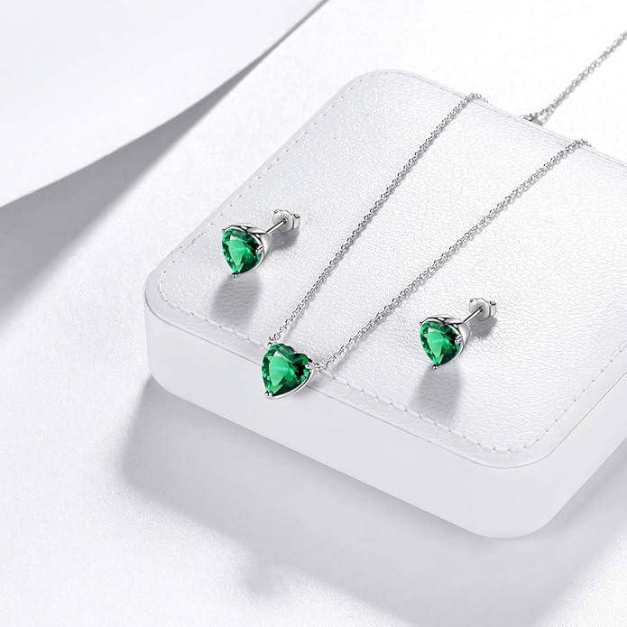 Aurora Tears 925 Sterling Silver 12 Birthstone Hearts Jewelry Women Crystal Wedding/Engagement/Bridal Heart Necklace/Earring/Ring/Bracelet Sets Jewellery
