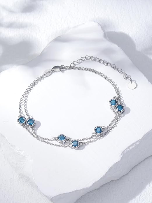 Dorunmo Birthstone Anklet Bracelets for Women 925 Sterling Silver Birthday Mother's Day Jewelry Gifts for Wife Mother Her