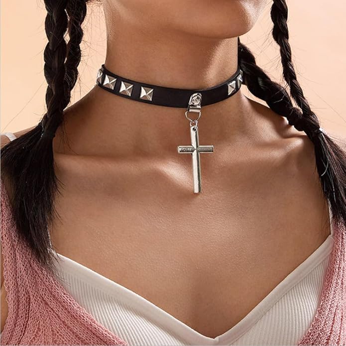 Gothic Choker Necklace Black Geometric Leather Collar Necklace Fashion Punk Jewelry for Women