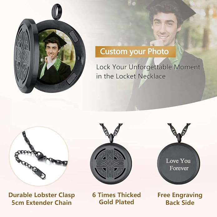 Supcare Locket Necklace That Holds Pictures-Engraved Photo Pendant Custom Jewellery Gifts for Men Women (with Jewellery Gift Box)