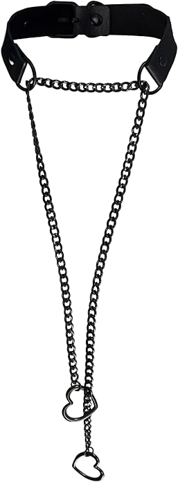 Handmade Black Heart Choker Collar For Women - Gothic Punk O-Ring Choker Necklace with Adjustable Vegan Leather Strap, Edgy Slip Chain