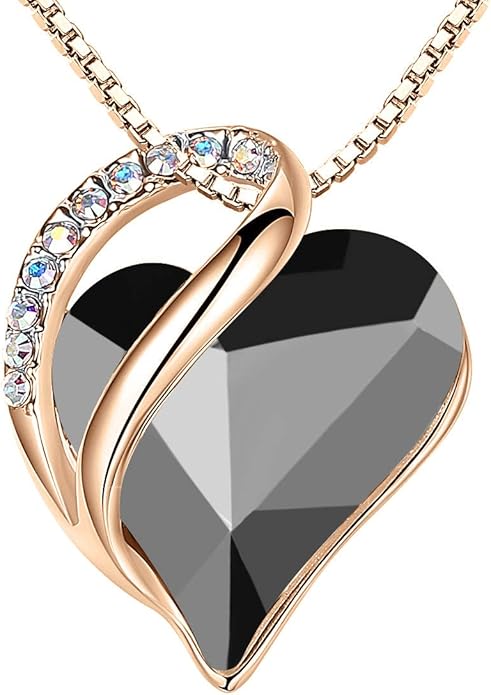 Leafael Rose Gold Plated Necklace for Women: Heart Shaped Birthstone/Healing Crystals Center, Dazzling Cubic Zirconia, Hypoallergenic Chain (18"+2"), Jewelry Gifts for Anniversaries and Birthdays