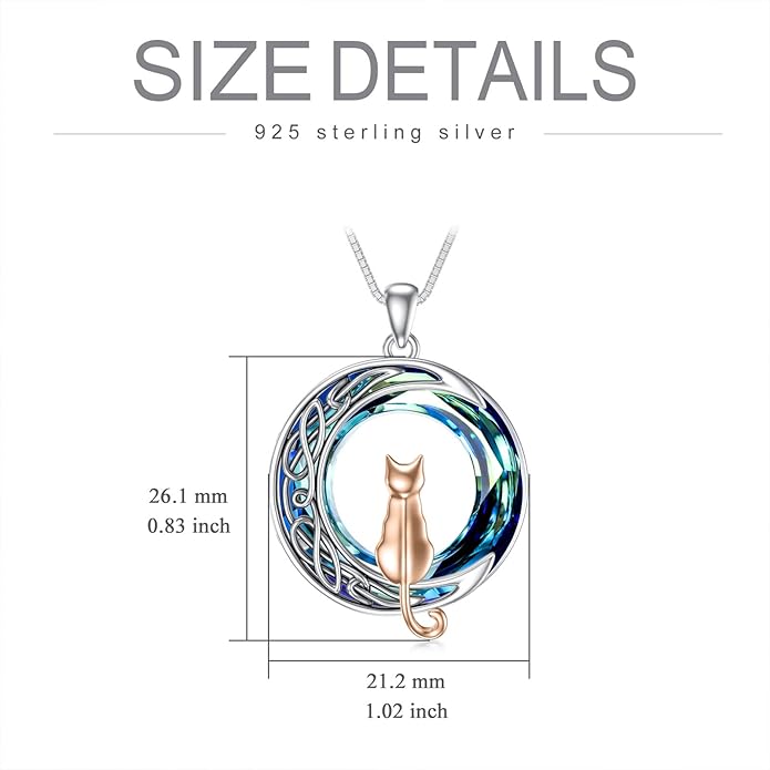 TOUPOP Christmas Cat Gifts for Cats Lovers One Two Three Four Cats Necklace Sterling Silver Cats on the Moon Pendant Necklace with Blue Circle Crystal Birthday Christmas Celtic Jewelry Gifts for Women