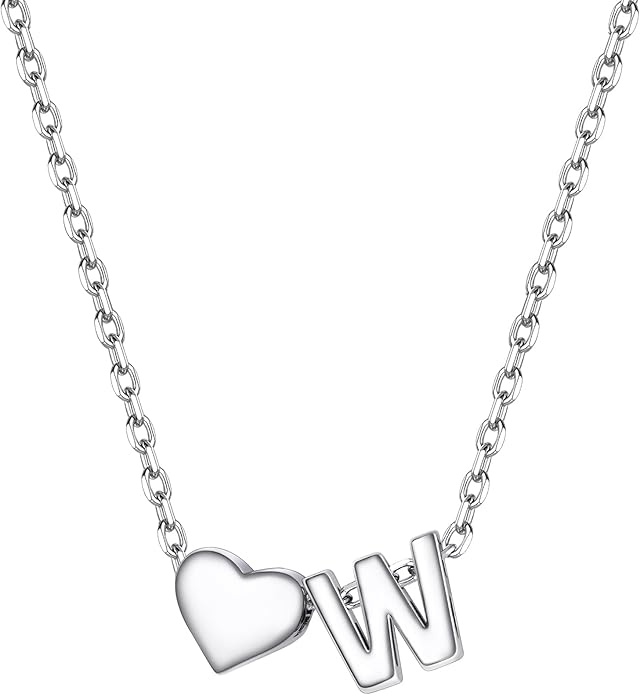 PROSILVER Initial Heart Necklace for Women, 925 Sterling Silver Tiny Heart Letter Necklace Siver, Gold Necklace, Come with Box