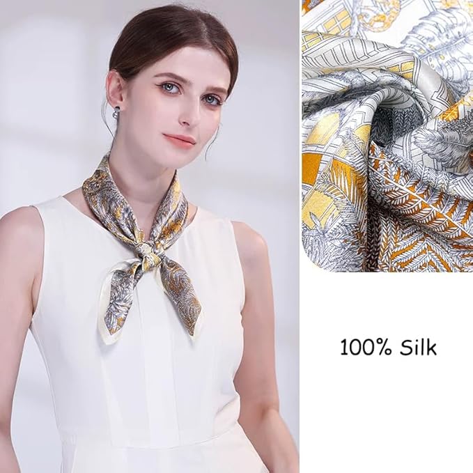ANDANTINO 100% Mulberry Silk Square Scarf for Hair-25.6" X25.6'' Women Men Natural Silk Neckerchief Digital Printed Headscarf