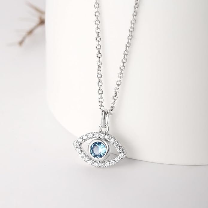 White Gold 14K Gold Plated Necklaces for Women Evil Eye Necklace for Women Girls Evil Eye Hamsa Hand of Fatima Pendant Necklace Good Luck Necklace Jewelry
