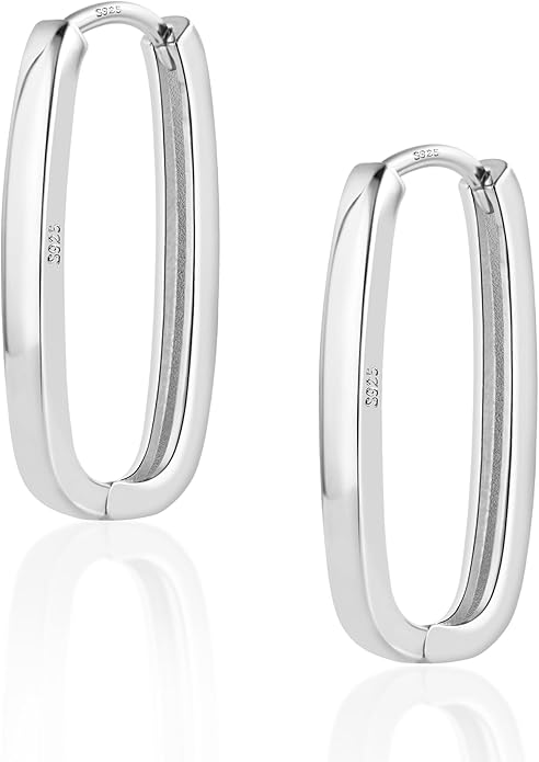 925 Sterling Silver Rectangle Hoop Earrings for Women Silver Geometric Hypoallergenic Oval Hoop Earrings 14K Gold Square Huggie Hoops Earrings for Jewelry Gifts