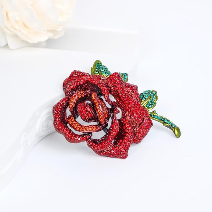 Elegant Rhinestone Rose Flower Brooch for Women Men Vintage Crystal Floral Lapel Pins Elegant Dress Boutonniere Corsage for Hat Bag Suit Tie Gift Wedding Holiday Accessories Jewelry