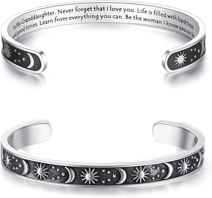TONY & SANDY Inspirational Bracelets for Women Teen Girls Personalized Gifts for Daughter Granddaughter Mom Sister Friends Stainless Steel Engraved Cuff Birthday Easter Christmas