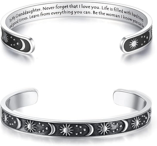 TONY & SANDY Inspirational Bracelets for Women Teen Girls Personalized Gifts for Daughter Granddaughter Mom Sister Friends Stainless Steel Engraved Cuff Birthday Easter Christmas