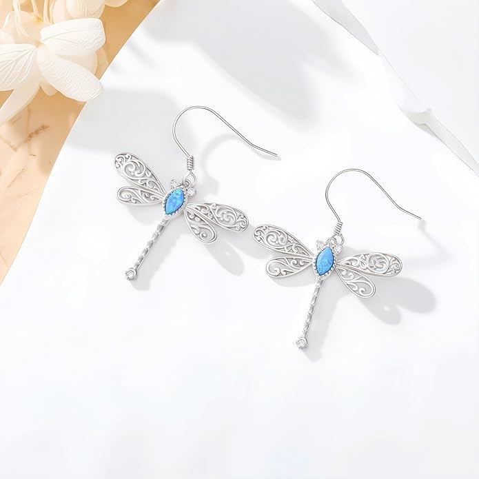 Diamond Butterfly/Dragonfly/Bee Earrings for Women 925 Sterling Silver Opal Dangle Drop Earrings Jewelry Gift for Mother Wife