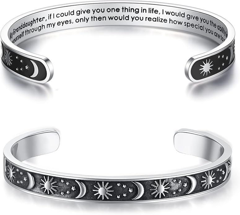 TONY & SANDY Inspirational Bracelets for Women Teen Girls Personalized Gifts for Daughter Granddaughter Mom Sister Friends Stainless Steel Engraved Cuff Birthday Easter Christmas