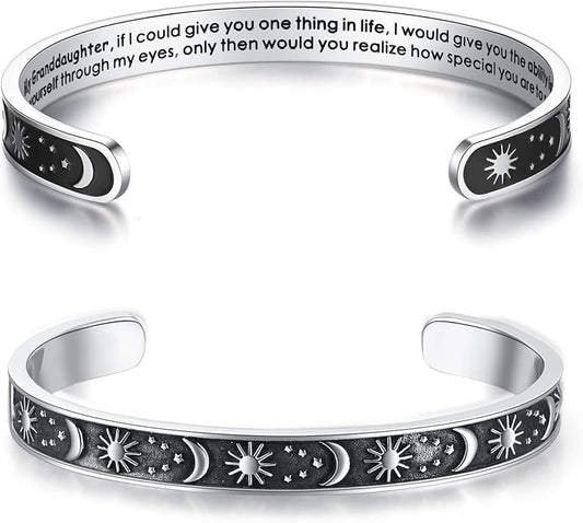 TONY & SANDY Inspirational Bracelets for Women Teen Girls Personalized Gifts for Daughter Granddaughter Mom Sister Friends Stainless Steel Engraved Cuff Birthday Easter Christmas