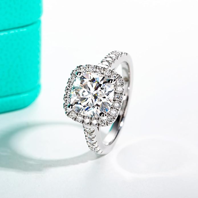 AnuClub Princess/Cushion/Oval Cut Moissanite Engagement Rings 3-3.884cttw D Color VVS1 925 Sterling Silver 3 Rows Vintage Halo Wedding Promise Statement Rings for Women with Certificate