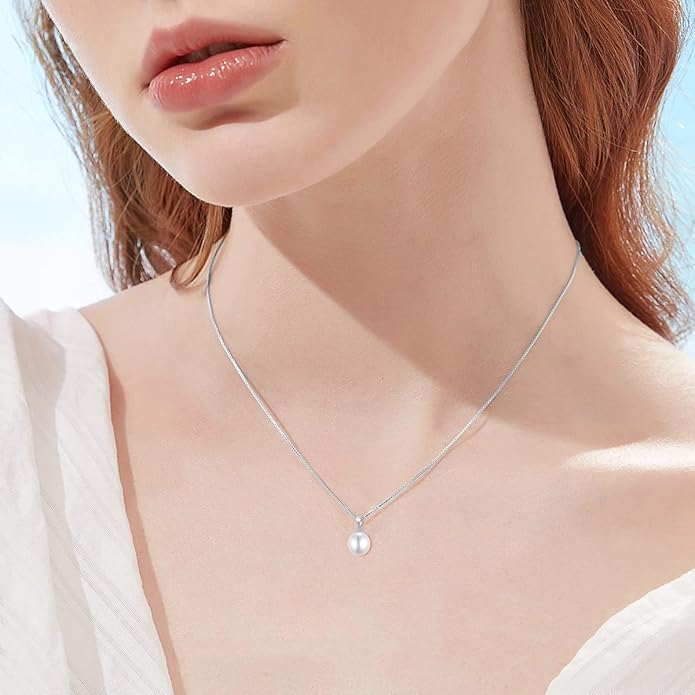 18k Gold Pearl Pendant with 14k Gold Box Chain Necklaces for Women, Jewelry Gifts for Mother/Wife, Christmas Present for Her, 18 Inch (9 mm Freshwater Cultured Pearl)