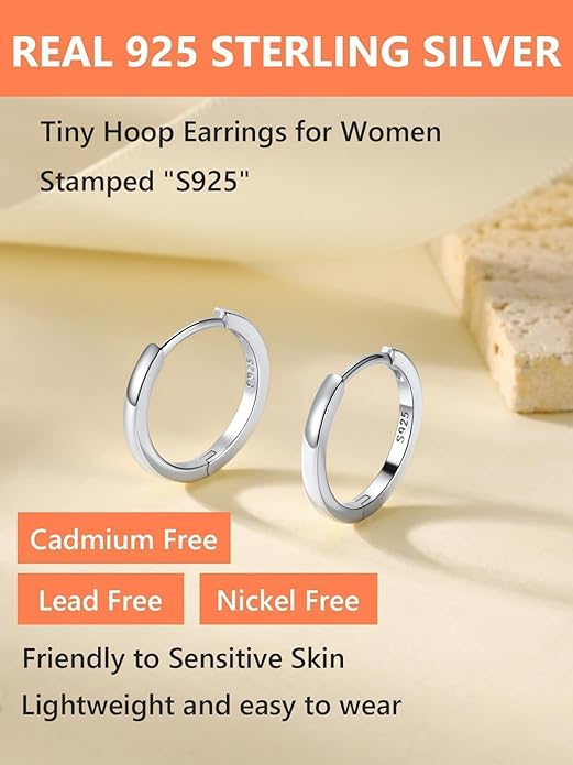 Silvora 925 Sterling Silver Small Hoop Earrings for Women Huggie Earrings Hypoallergenic Cartilage Earrings Tiny Hoops 6mm/8mm/10mm/12mm/14mm/16mm/18mm/20mm