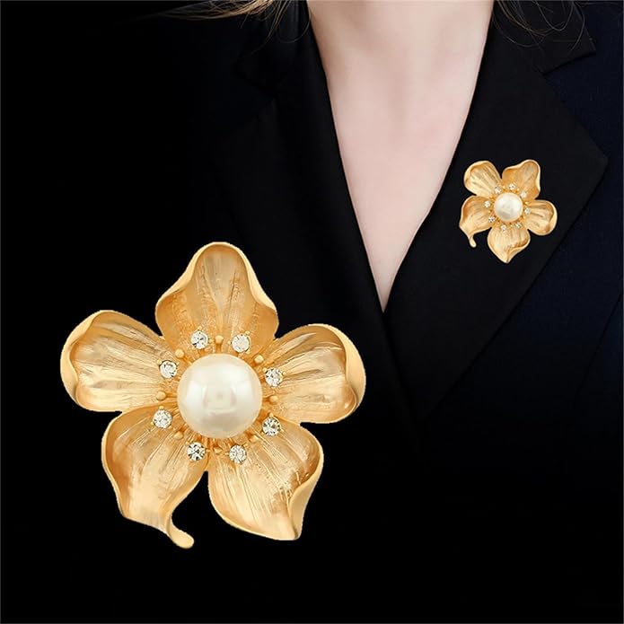 WCRAZYE Yellow Flower White Pearl Brooch for Women Girls - Gold Autumn Flower Pins for Mother, Wife, GF - Wedding, Bridal, Bouquet, Party Charm - Christmas, Valentine's Day