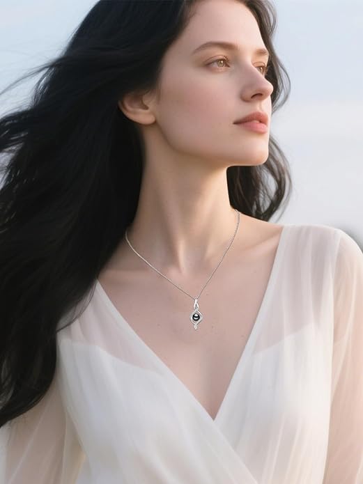 Tahitian Black Pearl Necklace Infinity Gifts for Women Wife Wedding Birthday Anniversary Jewelry Valentines Christmas Day Gifts 925 Sterling Silver