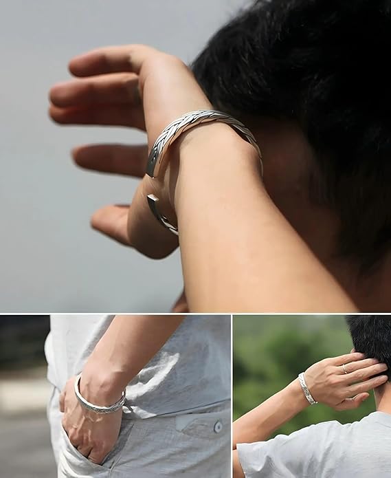 Kim Carrey S925 Sterling Silver Bracelet, Open Bangle Cuff Design, Men's Stacked Bracelets Gift Jewelry for My Man