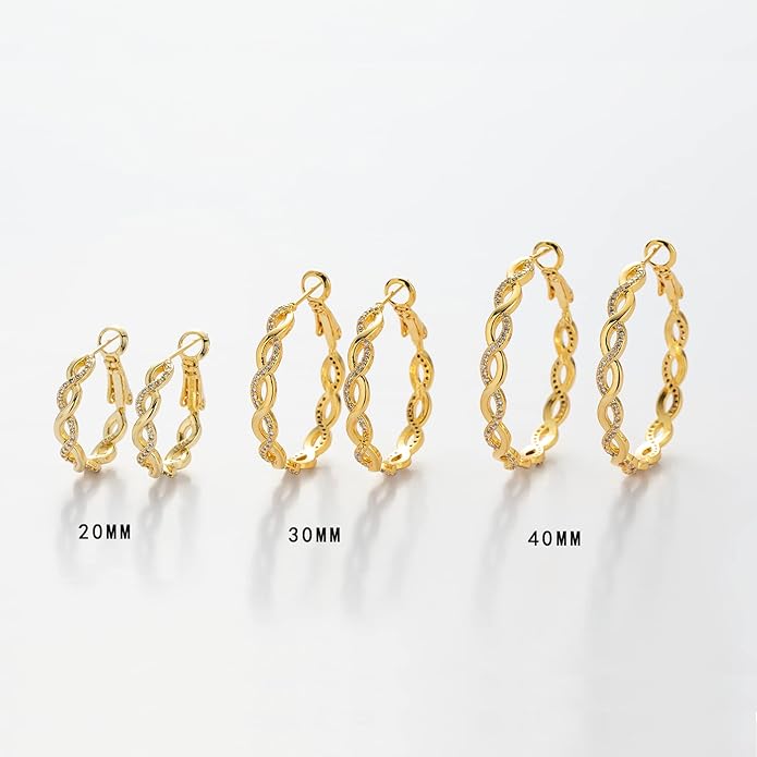 Senteria 925 Sterling Silver Earrings Hoops for Women Lightweight Twisted Hoop Earrings With Cubic Zirconia Hypoallergenic Hoops Earrings (20/30/40/50/60MM)