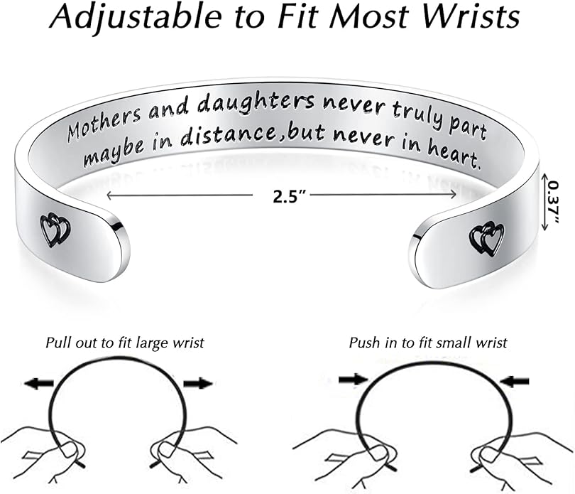TONY & SANDY Inspirational Bracelets for Women Teen Girls Personalized Gifts for Daughter Granddaughter Mom Sister Friends Stainless Steel Engraved Cuff Birthday Easter Christmas
