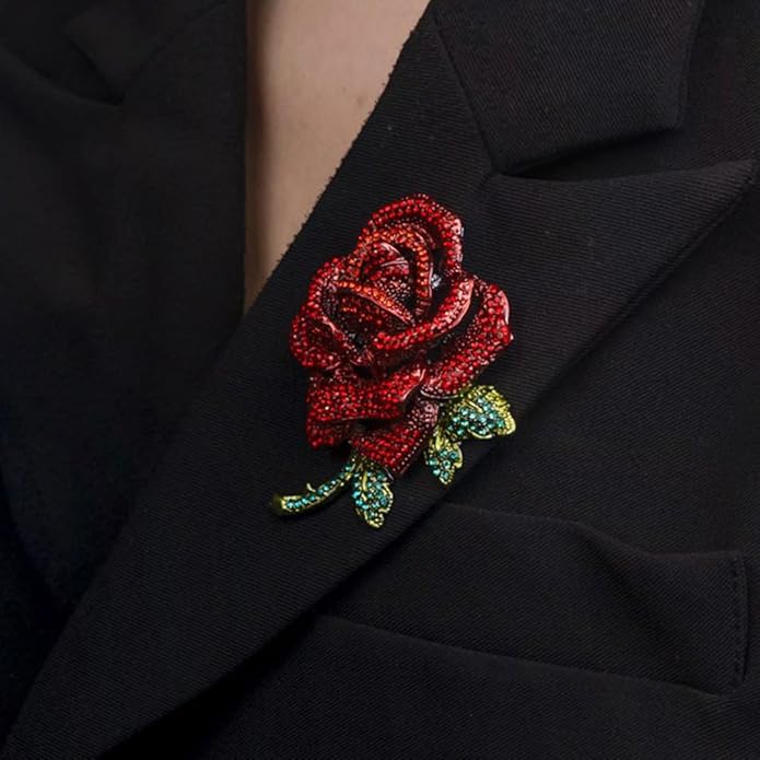 Elegant Rhinestone Rose Flower Brooch for Women Men Vintage Crystal Floral Lapel Pins Elegant Dress Boutonniere Corsage for Hat Bag Suit Tie Gift Wedding Holiday Accessories Jewelry