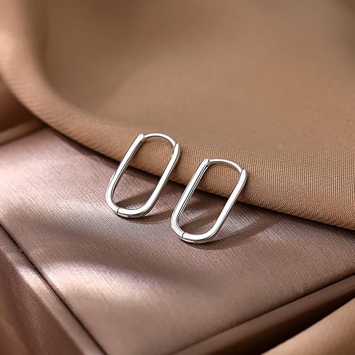 Reffeer 925 Sterling Silver U Hoop Earrings for Women Teens Minimalist Square Hoop Earrings U Huggie Earrings