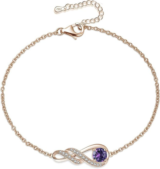 Birthstone Bracelets for Women 925 Sterling Silver Created Gemstone Bracelet Infinity Pendant Jewelry for Her, 6.7"+1.2"