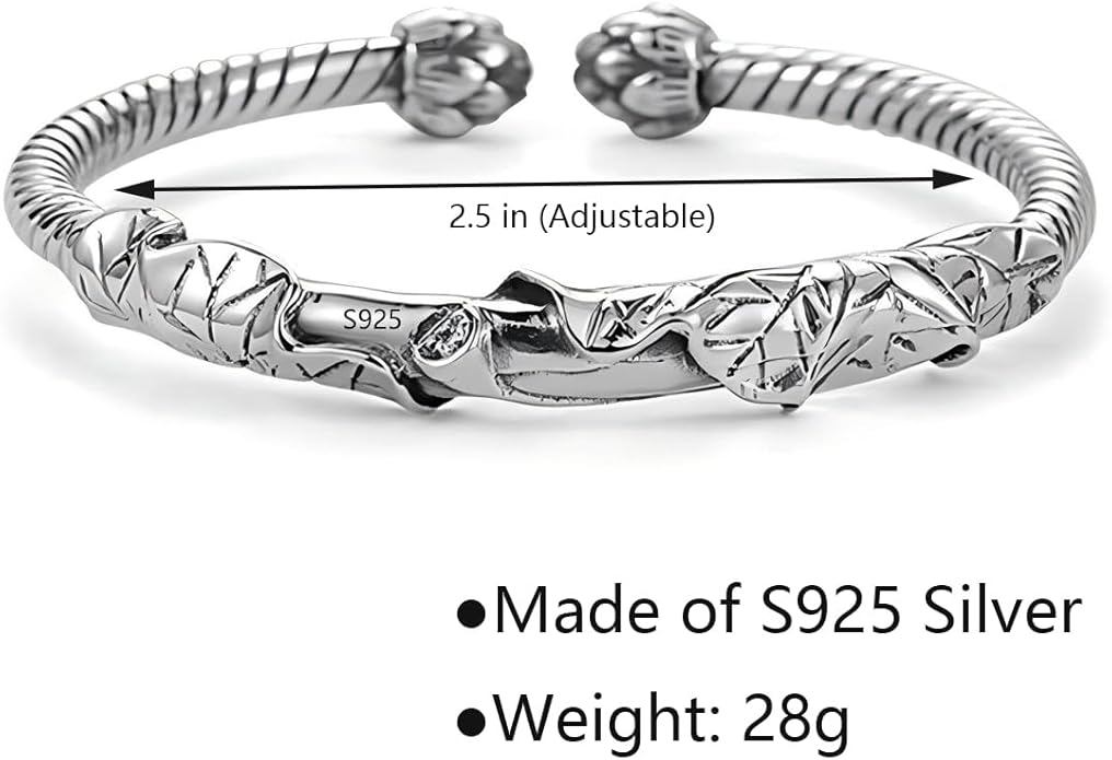 Kim Carrey S925 Sterling Silver Bracelet, Open Bangle Cuff Design, Men's Stacked Bracelets Gift Jewelry for My Man