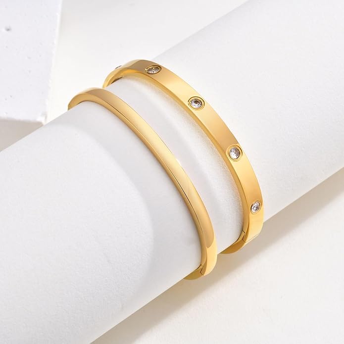 MPRAINBOW Gold Bracelets for Women, 2Pcs 18K Gold Plated Cubic Zirconia Bangle Crystal Friendship Bracelet Jewelry,Wedding Party Christmas Birthday Gifts for Her Girlfriend Sister Daughter