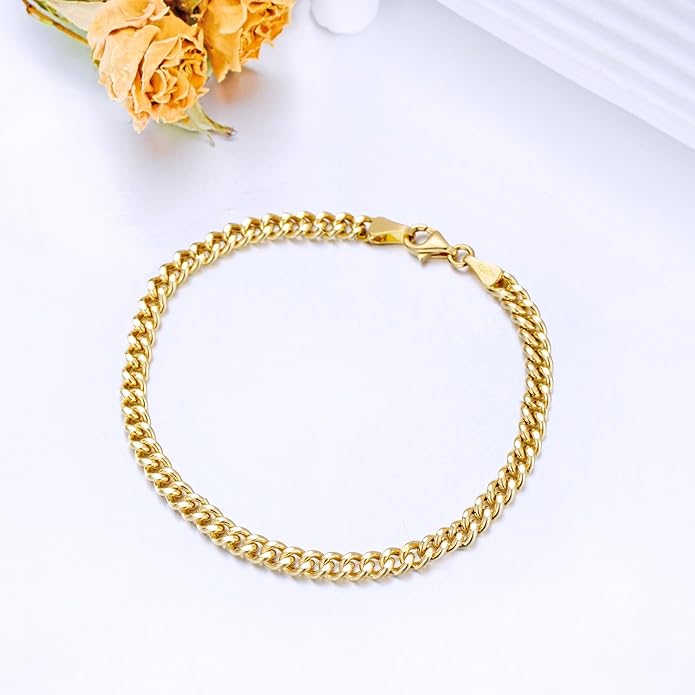 SISGEM Solid 18k Gold Cuban Link Anklet for Women, Real 18 Karat Gold Ankle Bracelet for Her (3.2 mm, 10 inch)