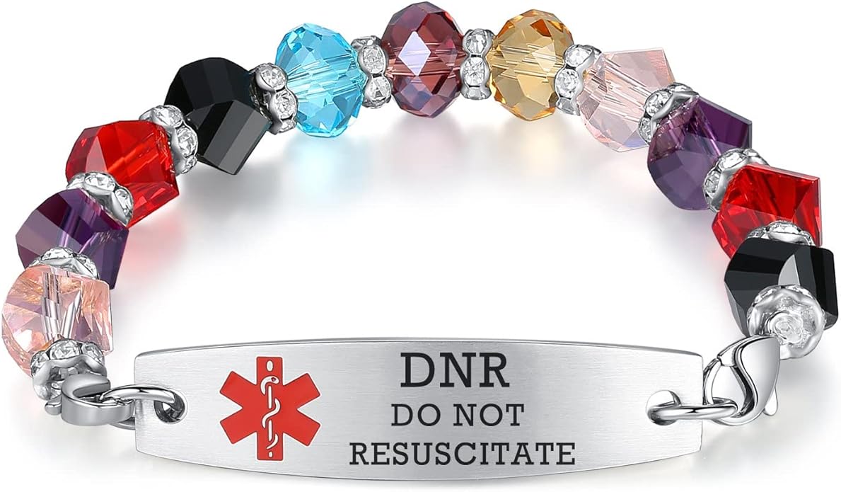mnmoom 7.5 inch interchangeable Medical id bracelets for Women beads Medical alert bracelets with customize engraving