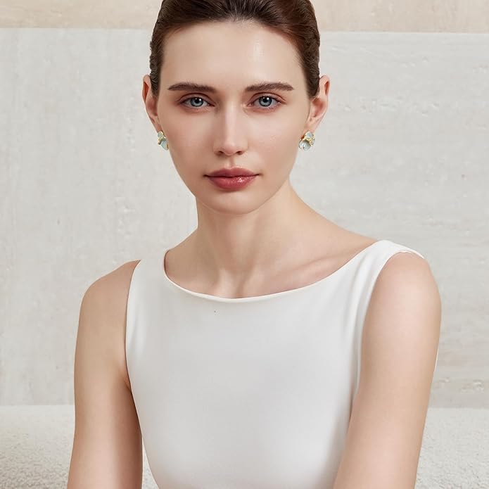 Cicy Bell Flower Earrings for Women 14k Gold Plated Boho Petal Statement Stud Earrings Trendy Jewelry Gifts