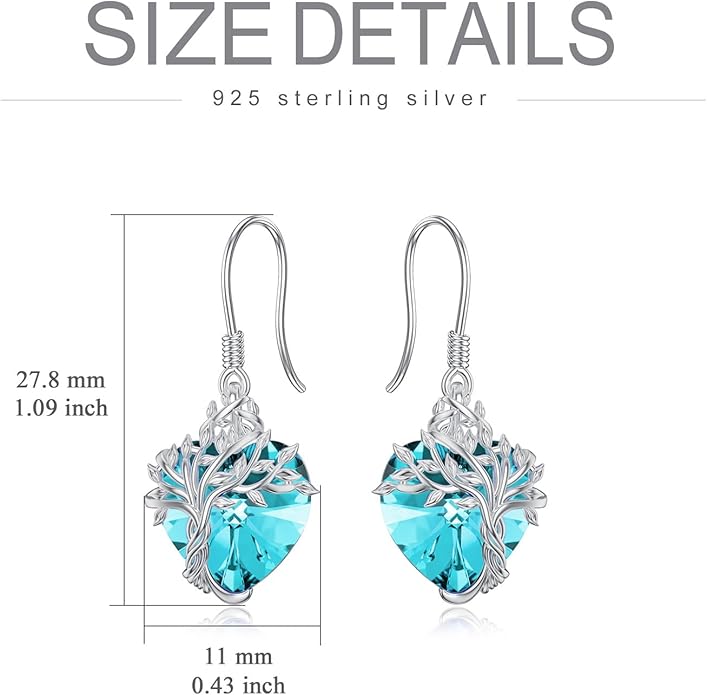TOUPOP Tree of Life Earrings 925 Sterling Silver Family Tree Dangle Drop Earrings Crystal Jewelry Birthday Christmas Gifts for Women Her