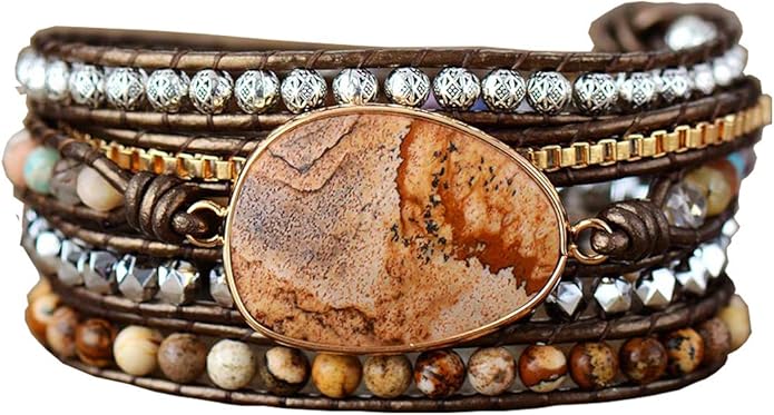 ZOSOJONA Boho Handmade Natural Stone Wrap Bracelets Turquoises Crystal Beads Bracelet Jewelry